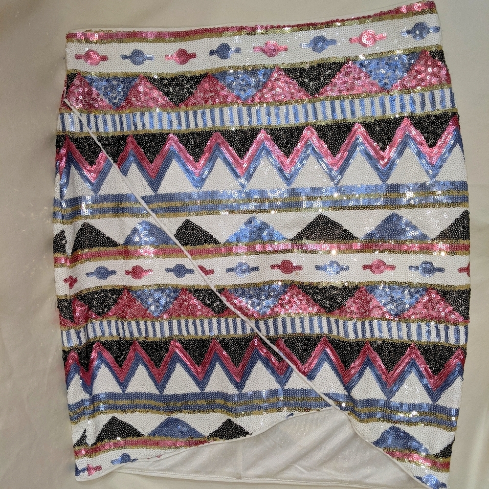 Bebe multicolor sequin mini skirt